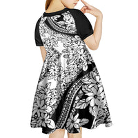 Polynesia Kid Short Sleeve Dress Polynesian Tropical Flowers Black Pastel Vibes LT14 - Polynesian Pride