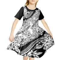 Polynesia Kid Short Sleeve Dress Polynesian Tropical Flowers Black Pastel Vibes LT14 - Polynesian Pride