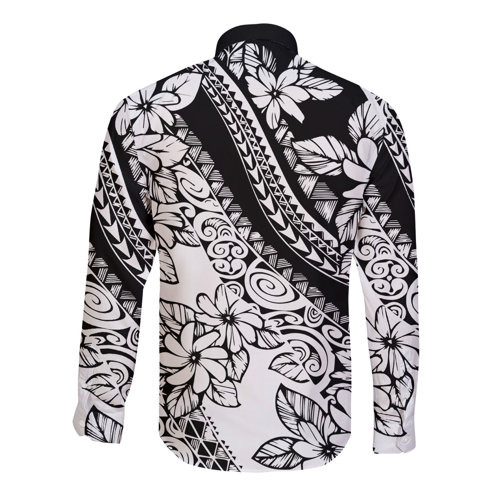 Polynesia Long Sleeve Button Shirt Polynesian Tropical Flowers Black Pastel Vibes LT14 - Polynesian Pride