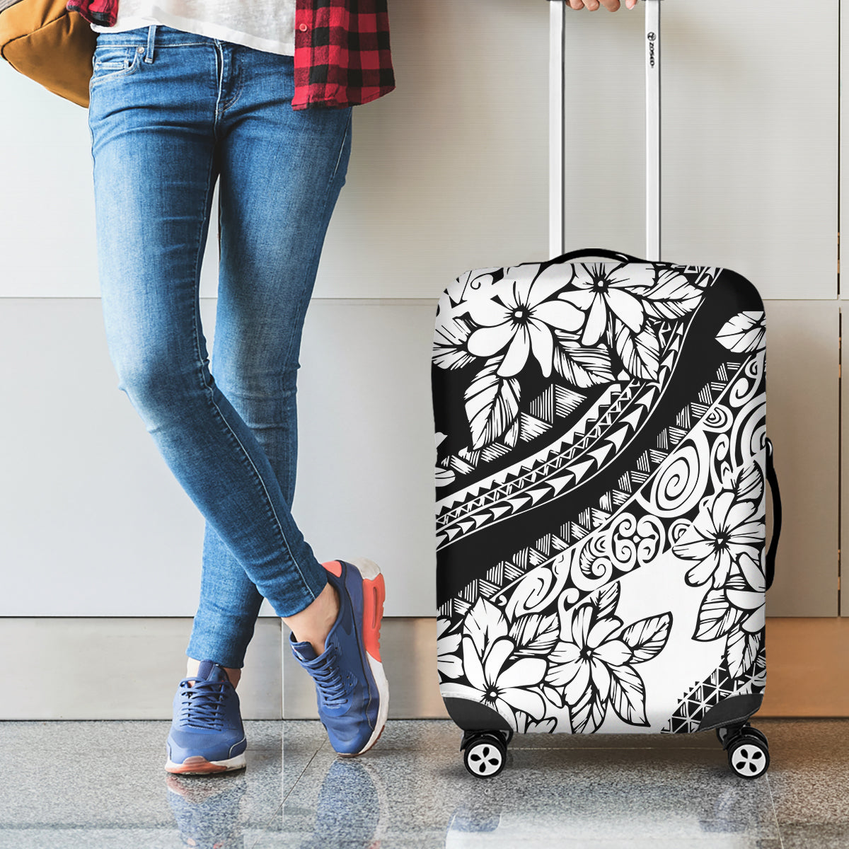 Polynesia Luggage Cover Polynesian Tropical Flowers Black Pastel Vibes LT14 - Polynesian Pride