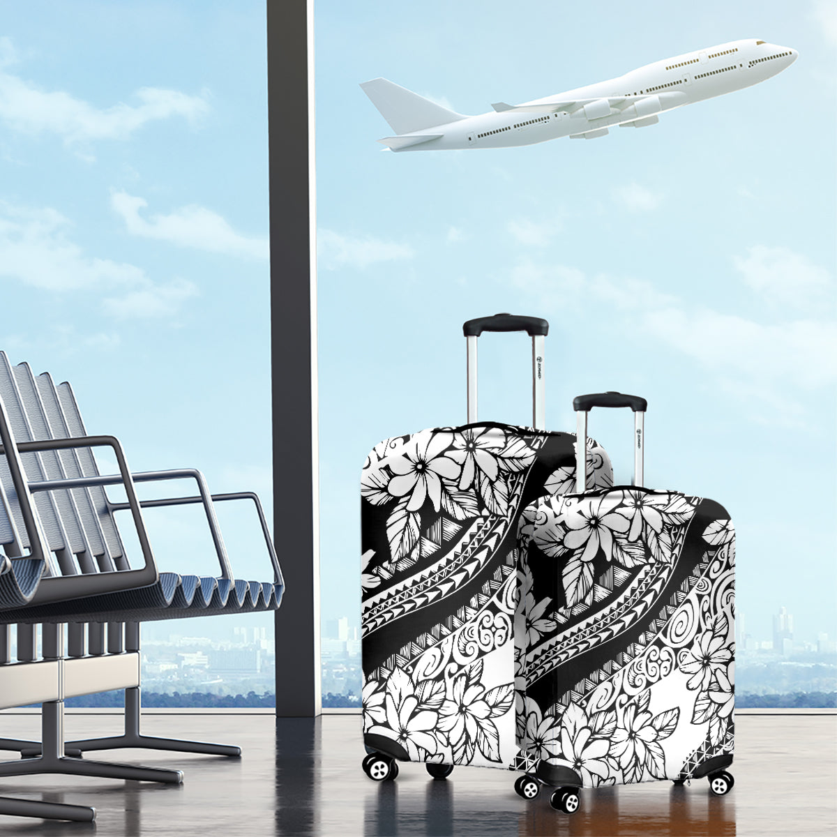 Polynesia Luggage Cover Polynesian Tropical Flowers Black Pastel Vibes LT14 - Polynesian Pride