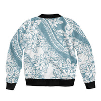 Polynesia Sleeve Zip Bomber Jacket Polynesian Tropical Flowers Blue Pastel Vibes LT14 - Polynesian Pride