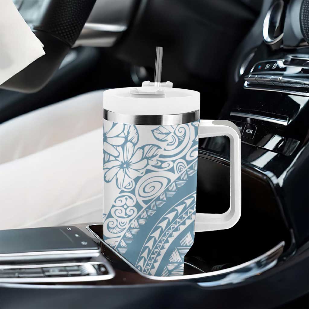 Polynesia Tumbler With Handle Polynesian Tropical Flowers Blue Pastel Vibes LT14 - Polynesian Pride
