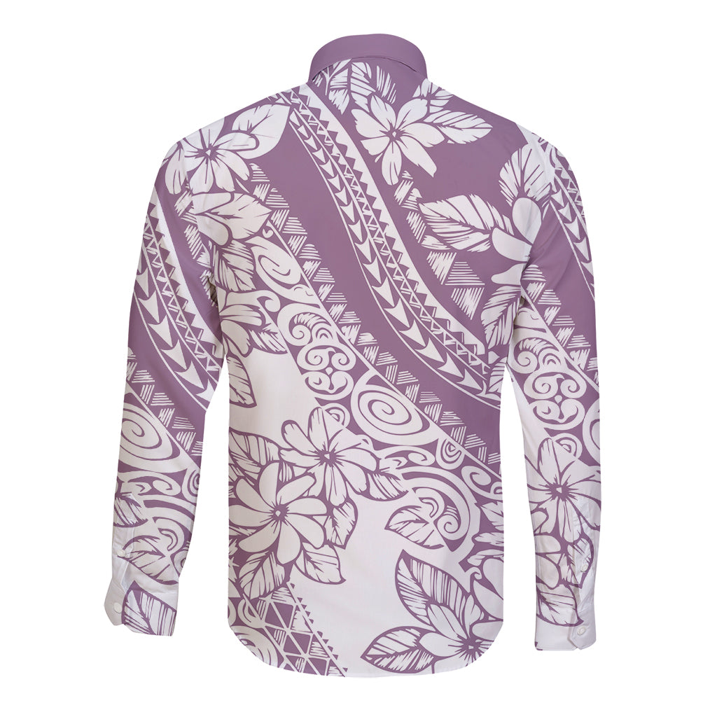 Polynesia Long Sleeve Button Shirt Polynesian Tropical Flowers Purple Pastel Vibes LT14 - Polynesian Pride