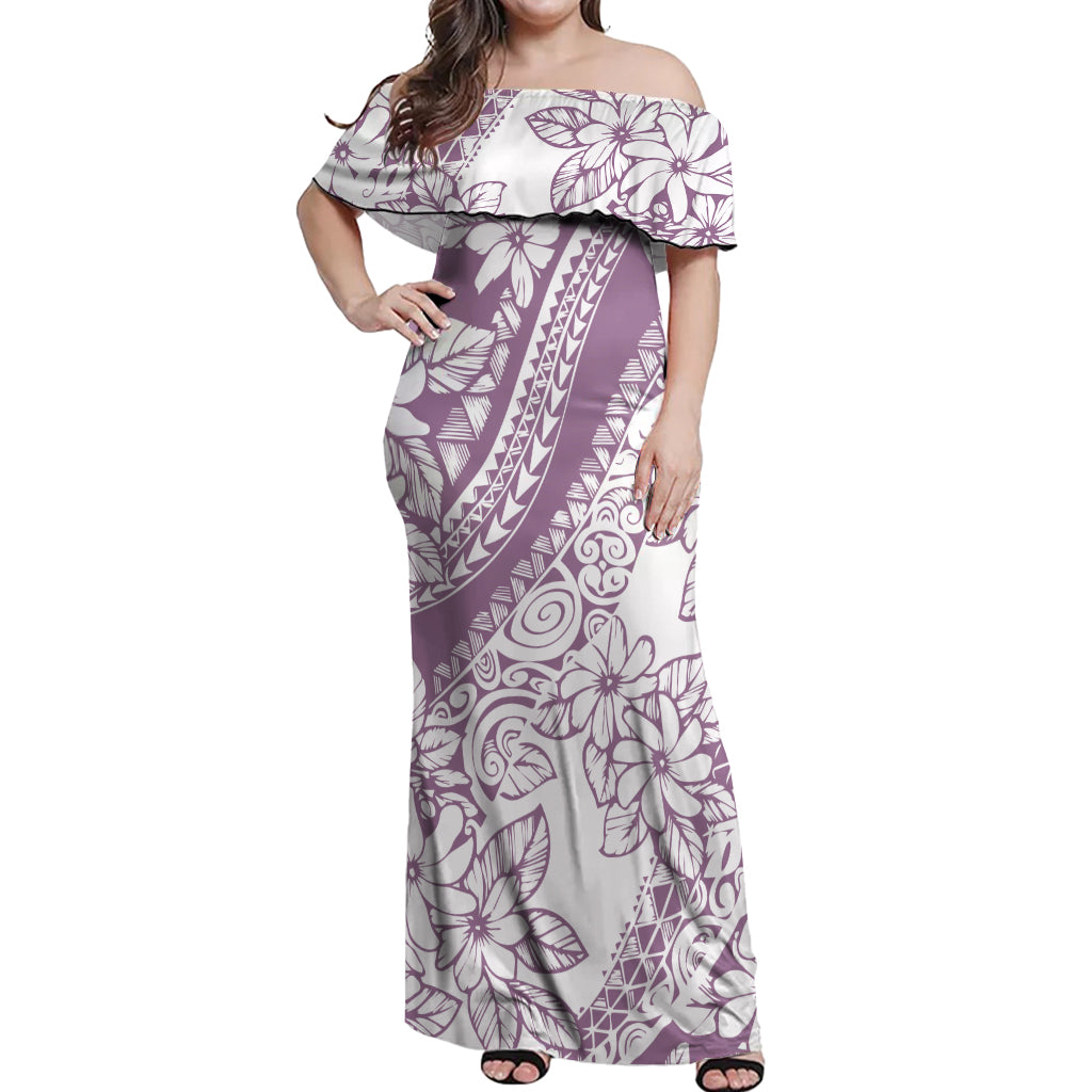 Polynesia Off Shoulder Maxi Dress Polynesian Tropical Flowers Purple Pastel Vibes LT14 Women Purple - Polynesian Pride