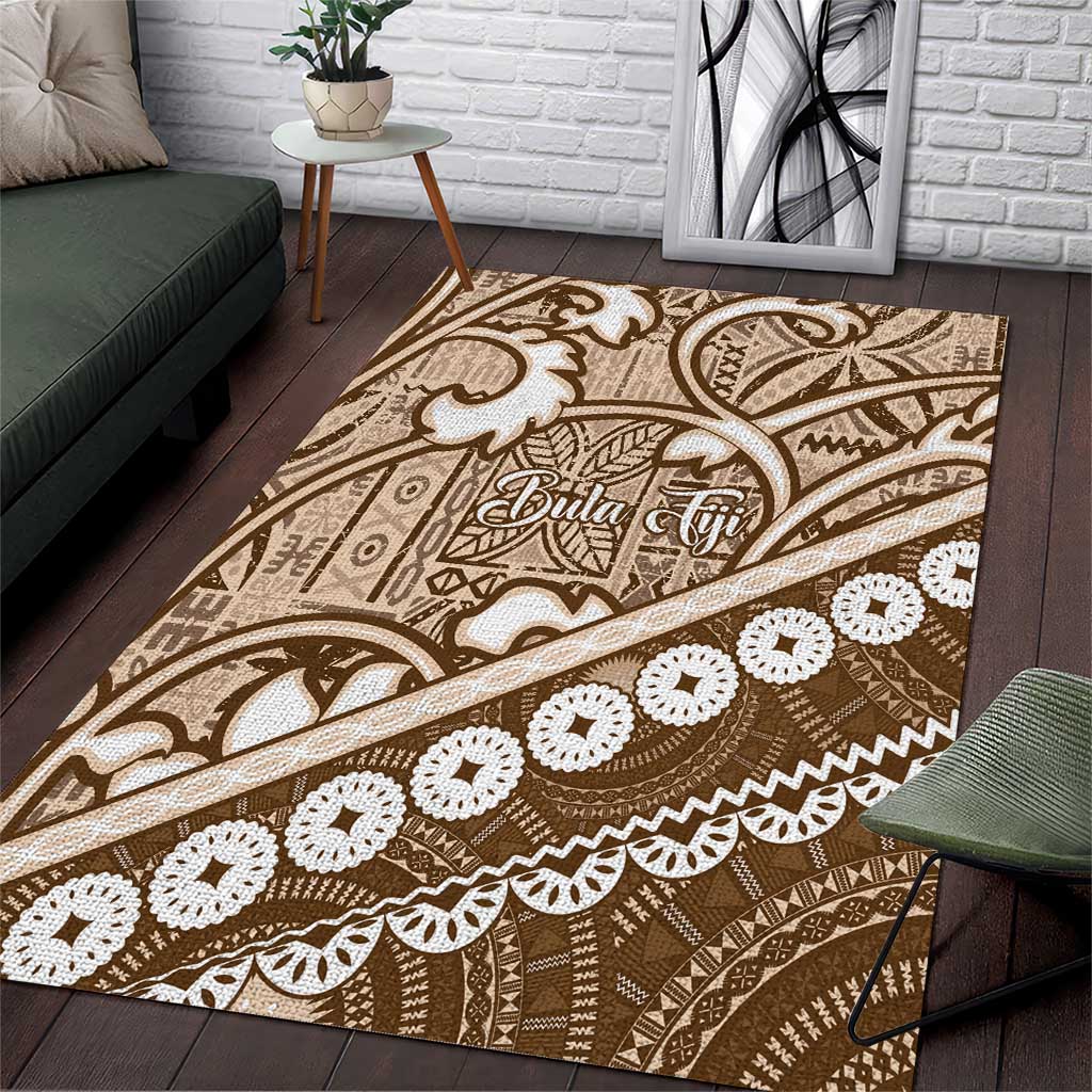 Beige Bula Fiji Area Rug Fijian Language Week Tapa Cloth - Pastel LT14 Beige - Polynesian Pride