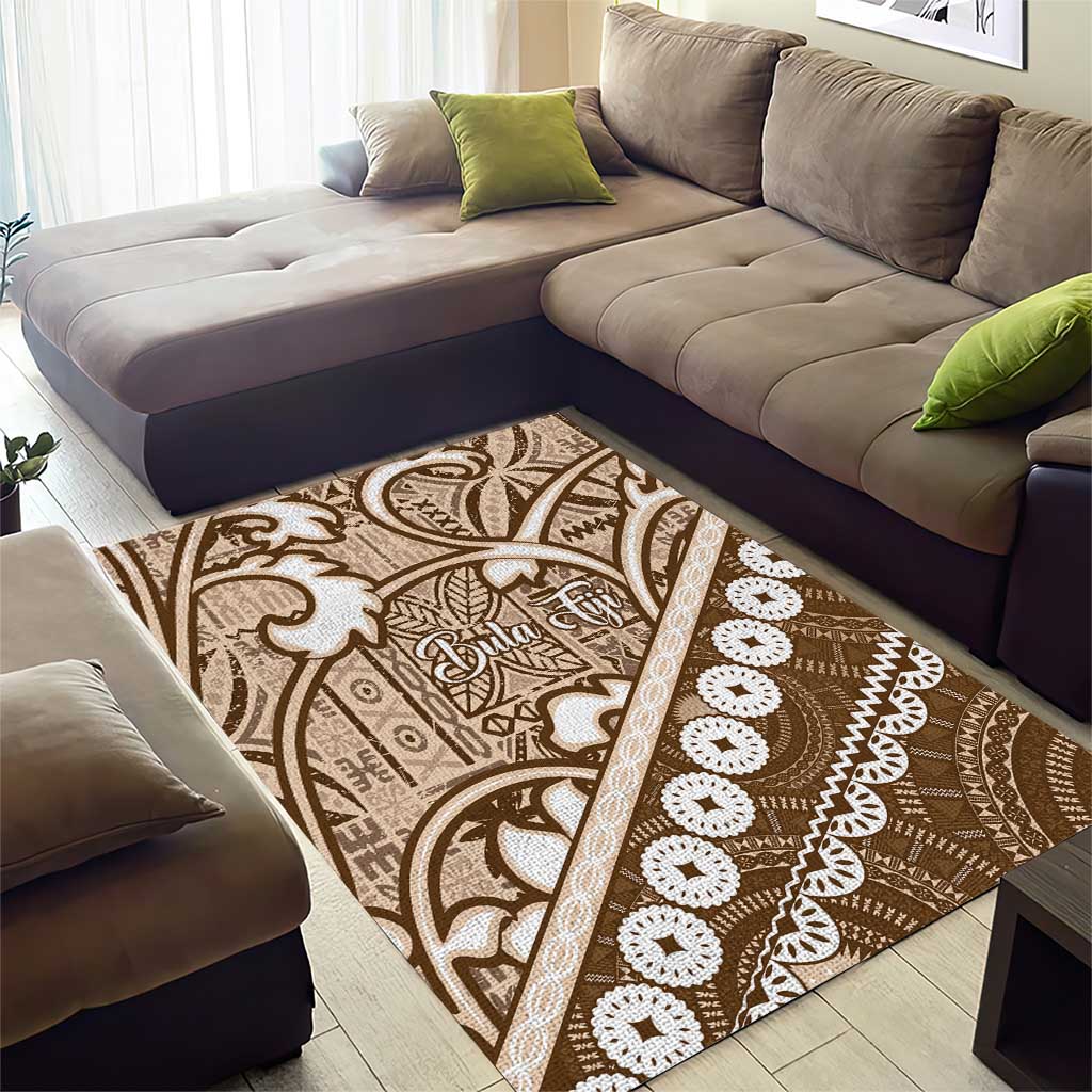 Beige Bula Fiji Area Rug Fijian Language Week Tapa Cloth - Pastel LT14 - Polynesian Pride