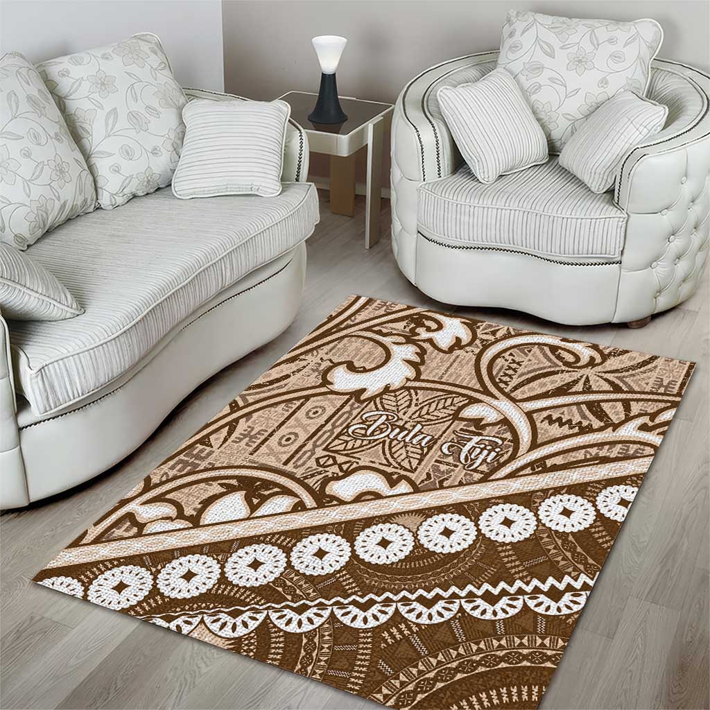 Beige Bula Fiji Area Rug Fijian Language Week Tapa Cloth - Pastel LT14 - Polynesian Pride