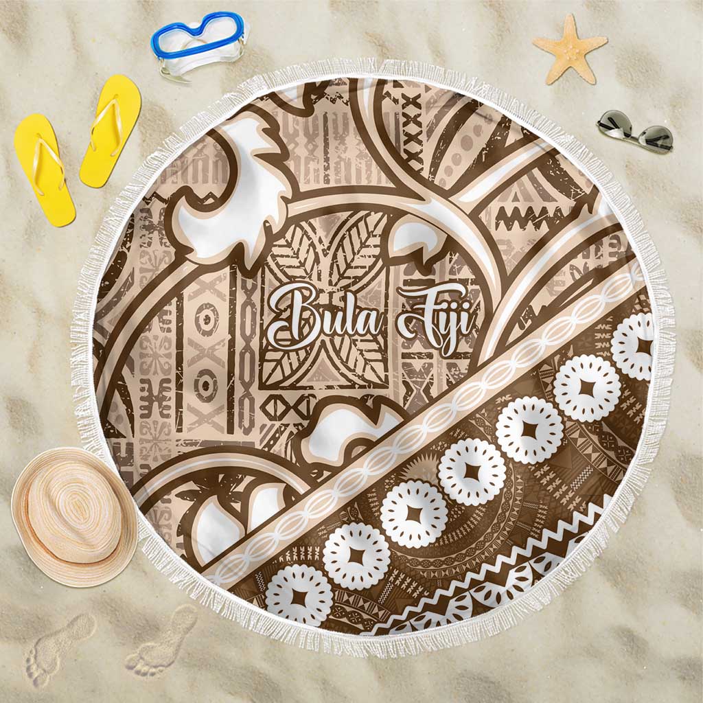 Beige Bula Fiji Beach Blanket Fijian Language Week Tapa Cloth - Pastel LT14 One Size 150cm Beige - Polynesian Pride
