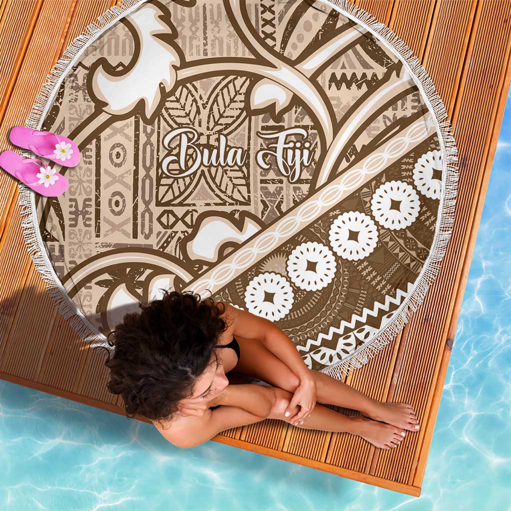 Beige Bula Fiji Beach Blanket Fijian Language Week Tapa Cloth - Pastel LT14 - Polynesian Pride