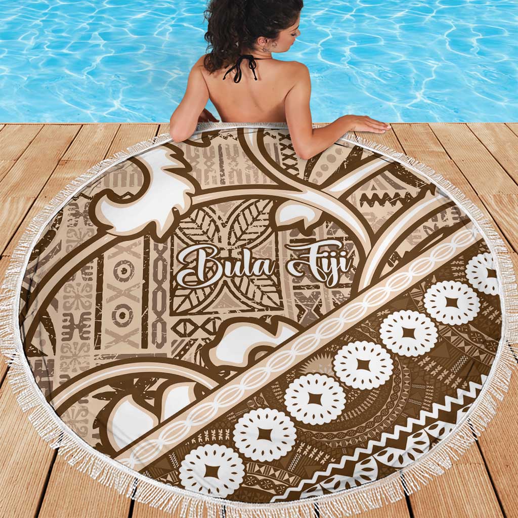 Beige Bula Fiji Beach Blanket Fijian Language Week Tapa Cloth - Pastel LT14 - Polynesian Pride