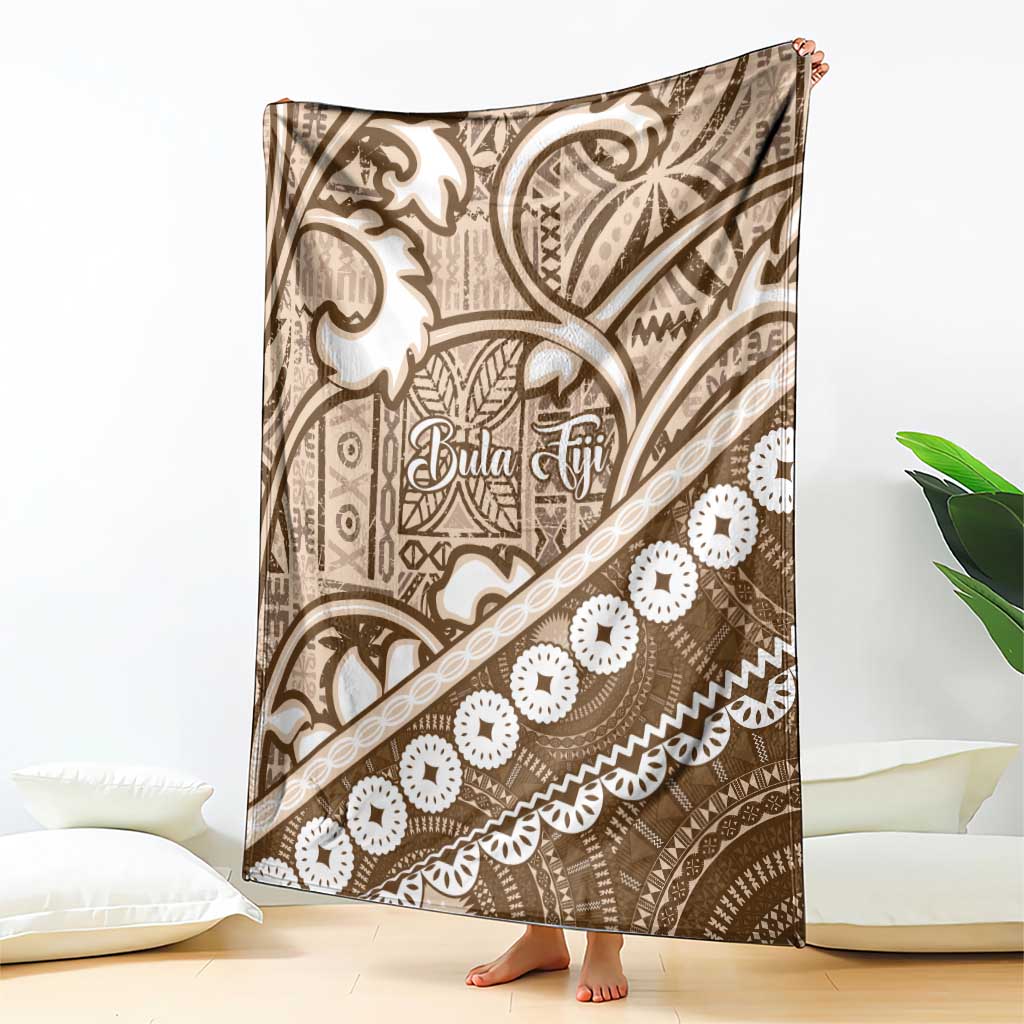 Beige Bula Fiji Blanket Fijian Language Week Tapa Cloth - Pastel LT14 - Polynesian Pride