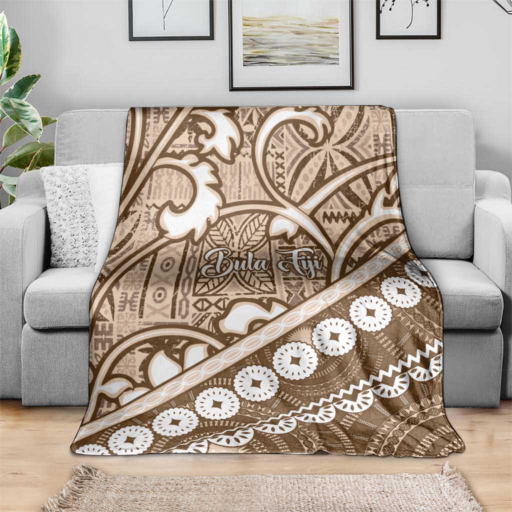 Beige Bula Fiji Blanket Fijian Language Week Tapa Cloth - Pastel LT14 - Polynesian Pride