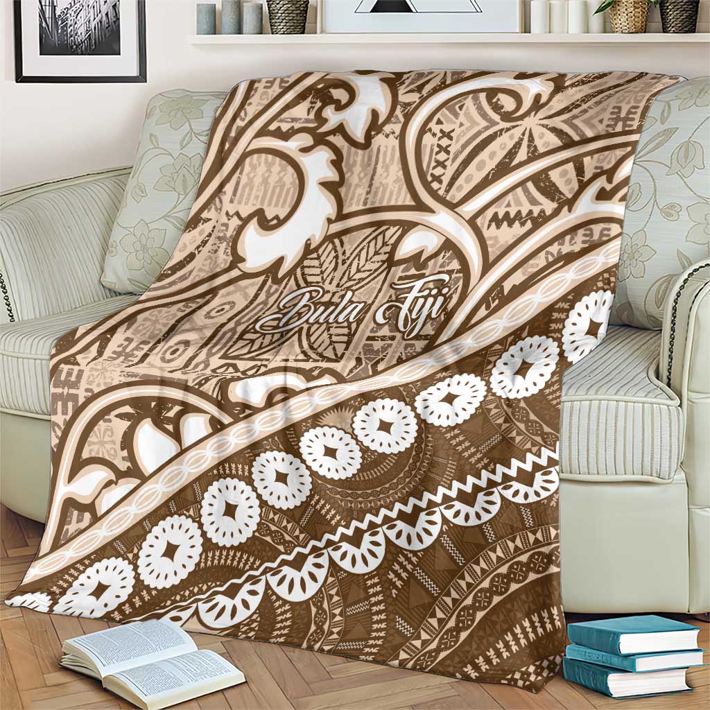Beige Bula Fiji Blanket Fijian Language Week Tapa Cloth - Pastel LT14 - Polynesian Pride