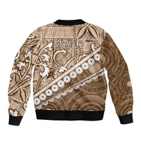 Beige Bula Fiji Bomber Jacket Fijian Language Week Tapa Cloth - Pastel LT14 - Polynesian Pride