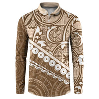 Beige Bula Fiji Button Sweatshirt Fijian Language Week Tapa Cloth - Pastel LT14 Beige - Polynesian Pride