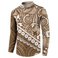 Beige Bula Fiji Button Sweatshirt Fijian Language Week Tapa Cloth - Pastel LT14 - Polynesian Pride