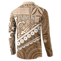 Beige Bula Fiji Button Sweatshirt Fijian Language Week Tapa Cloth - Pastel LT14 - Polynesian Pride