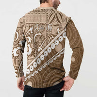 Beige Bula Fiji Button Sweatshirt Fijian Language Week Tapa Cloth - Pastel LT14 - Polynesian Pride