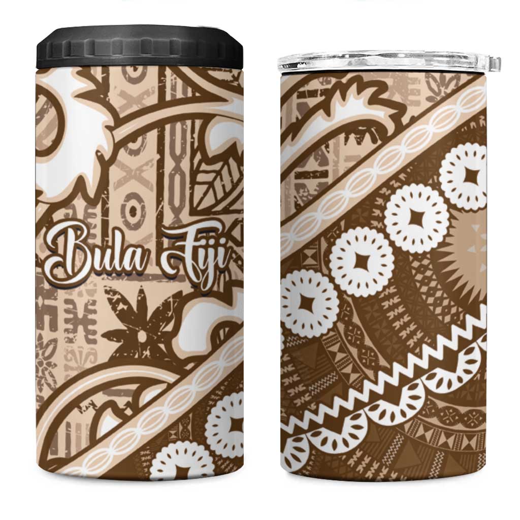 Beige Bula Fiji 4 in 1 Can Cooler Tumbler Fijian Language Week Tapa Cloth - Pastel