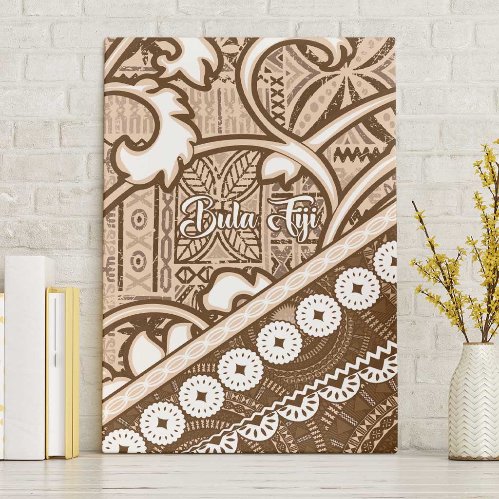 Beige Bula Fiji Canvas Wall Art Fijian Language Week Tapa Cloth - Pastel