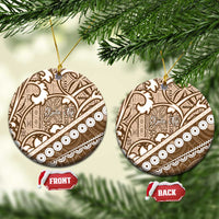Beige Bula Fiji Ceramic Ornament Fijian Language Week Tapa Cloth - Pastel LT14 Circle Beige - Polynesian Pride