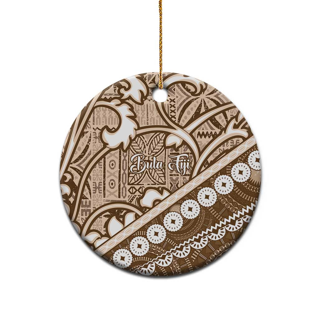 Beige Bula Fiji Ceramic Ornament Fijian Language Week Tapa Cloth - Pastel LT14 - Polynesian Pride