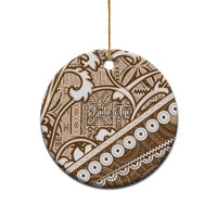 Beige Bula Fiji Ceramic Ornament Fijian Language Week Tapa Cloth - Pastel LT14 - Polynesian Pride