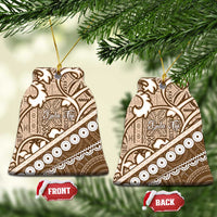 Beige Bula Fiji Ceramic Ornament Fijian Language Week Tapa Cloth - Pastel LT14 Bell Flake Beige - Polynesian Pride