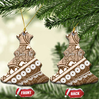 Beige Bula Fiji Ceramic Ornament Fijian Language Week Tapa Cloth - Pastel LT14 Christmas Tree Beige - Polynesian Pride