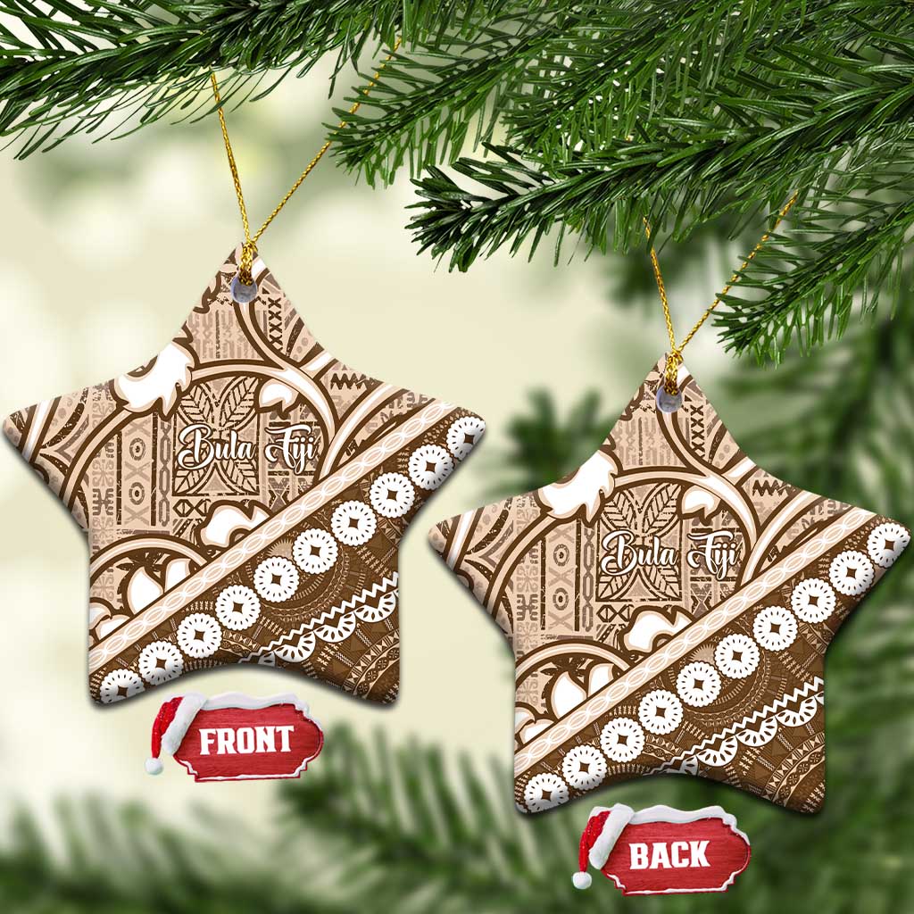 Beige Bula Fiji Ceramic Ornament Fijian Language Week Tapa Cloth - Pastel LT14 Star Beige - Polynesian Pride
