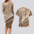 Beige Bula Fiji Couples Matching Long Sleeve Bodycon Dress and Hawaiian Shirt Fijian Language Week Tapa Cloth - Pastel