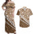 Beige Bula Fiji Couples Matching Off Shoulder Maxi Dress and Hawaiian Shirt Fijian Language Week Tapa Cloth - Pastel