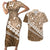 Beige Bula Fiji Couples Matching Short Sleeve Bodycon Dress and Hawaiian Shirt Fijian Language Week Tapa Cloth - Pastel