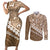 Beige Bula Fiji Couples Matching Short Sleeve Bodycon Dress and Long Sleeve Button Shirt Fijian Language Week Tapa Cloth - Pastel