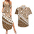 Beige Bula Fiji Couples Matching Summer Maxi Dress and Hawaiian Shirt Fijian Language Week Tapa Cloth - Pastel