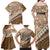 Beige Bula Fiji Family Matching Off Shoulder Maxi Dress and Hawaiian Shirt Fijian Language Week Tapa Cloth - Pastel