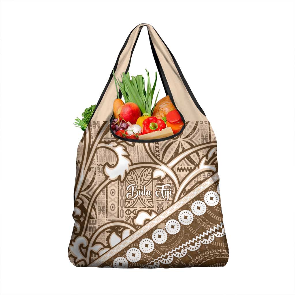 Beige Bula Fiji Grocery Bag Fijian Language Week Tapa Cloth - Pastel