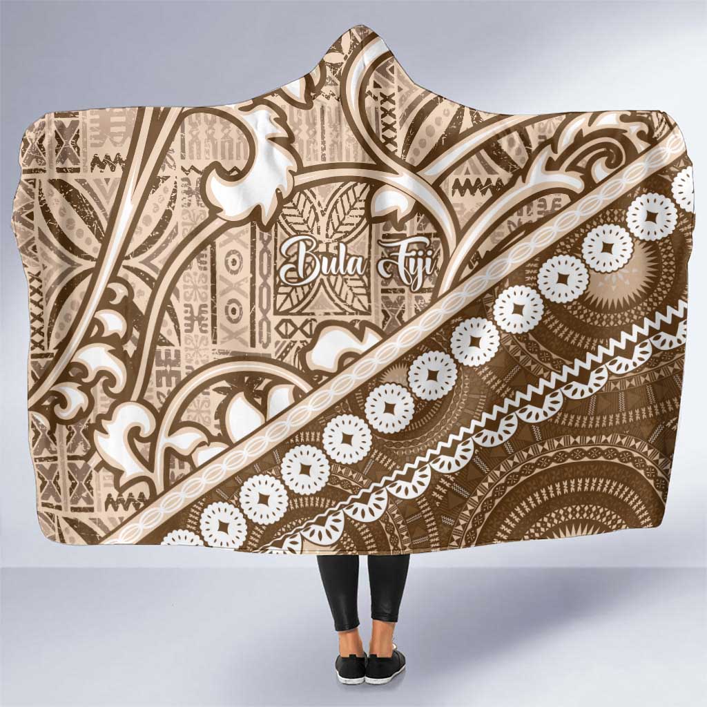 Beige Bula Fiji Hooded Blanket Fijian Language Week Tapa Cloth - Pastel