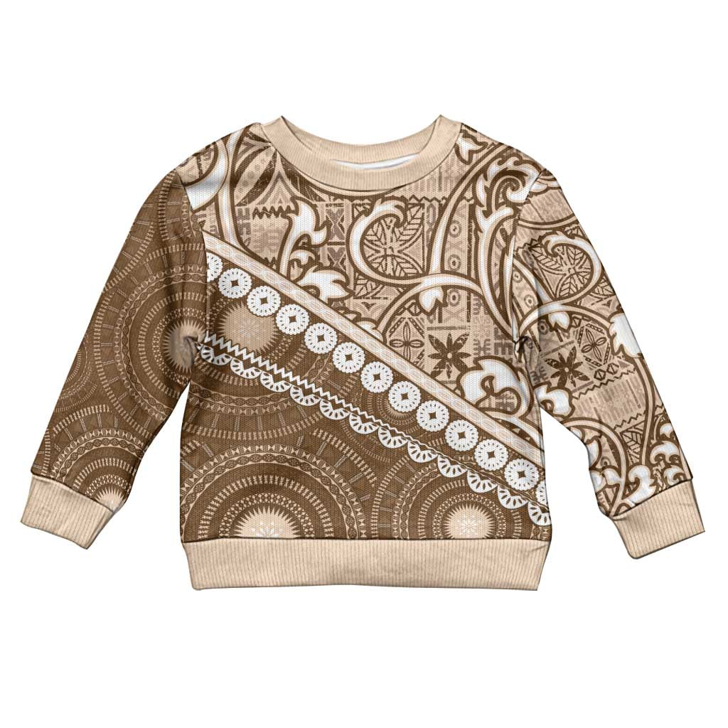 Beige Bula Fiji Kid Ugly Christmas Sweater Fijian Language Week Tapa Cloth - Pastel LT14 Kid Beige - Polynesian Pride