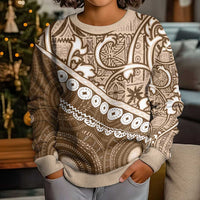Beige Bula Fiji Kid Ugly Christmas Sweater Fijian Language Week Tapa Cloth - Pastel LT14 - Polynesian Pride