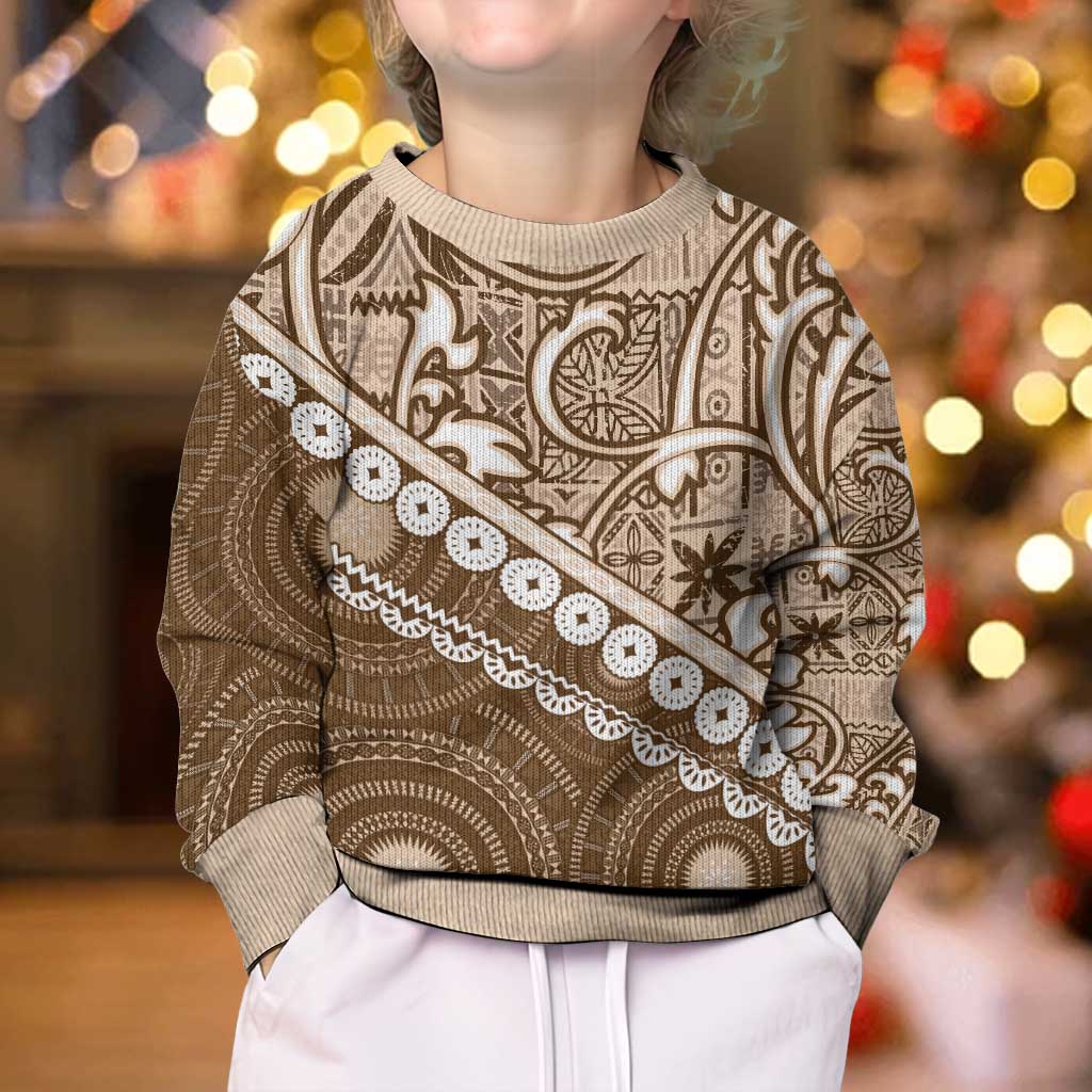 Beige Bula Fiji Kid Ugly Christmas Sweater Fijian Language Week Tapa Cloth - Pastel LT14 - Polynesian Pride
