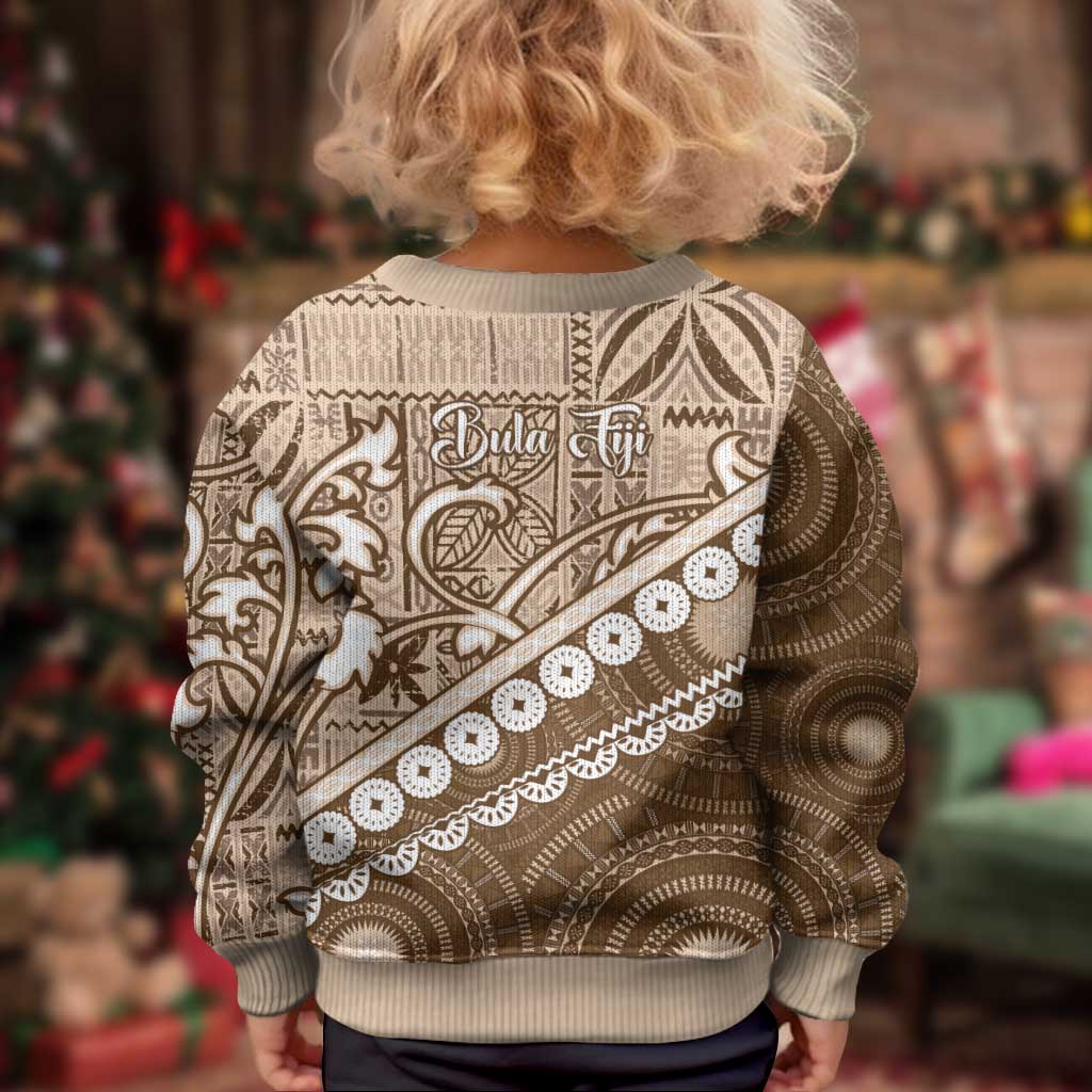 Beige Bula Fiji Kid Ugly Christmas Sweater Fijian Language Week Tapa Cloth - Pastel LT14 - Polynesian Pride