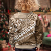 Beige Bula Fiji Kid Ugly Christmas Sweater Fijian Language Week Tapa Cloth - Pastel LT14 - Polynesian Pride