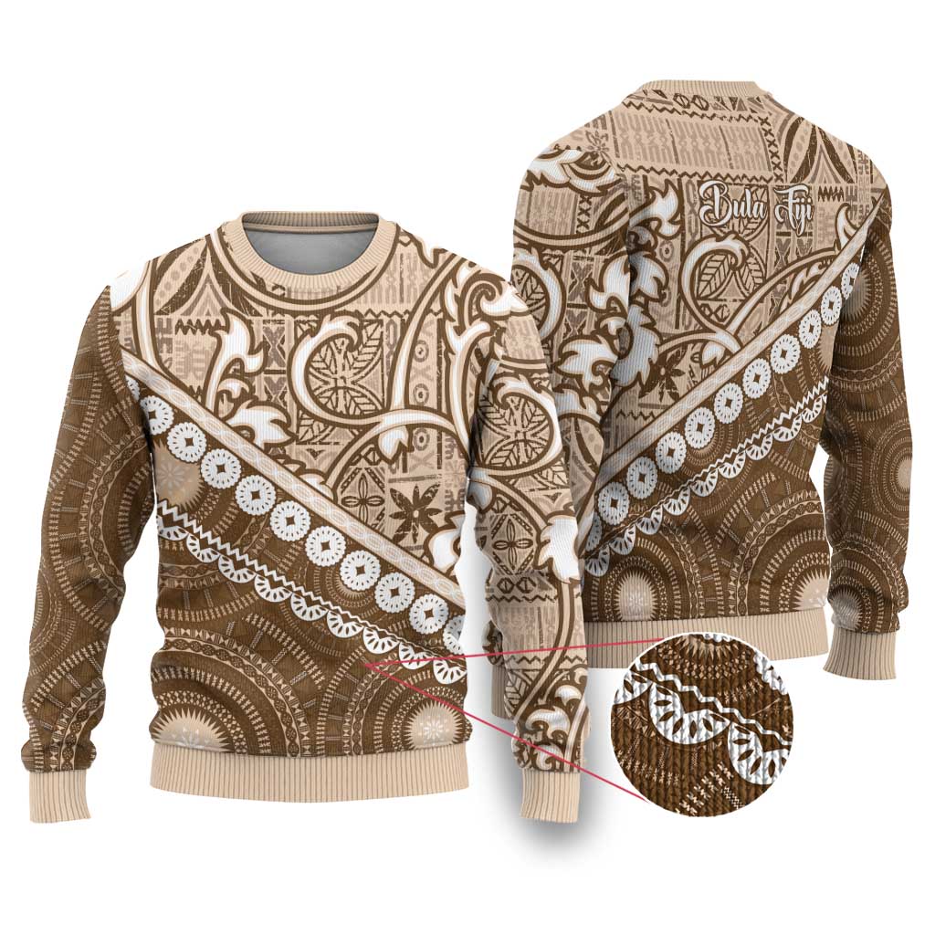Beige Bula Fiji Ugly Christmas Sweater Fijian Language Week Tapa Cloth - Pastel LT14 Beige - Polynesian Pride