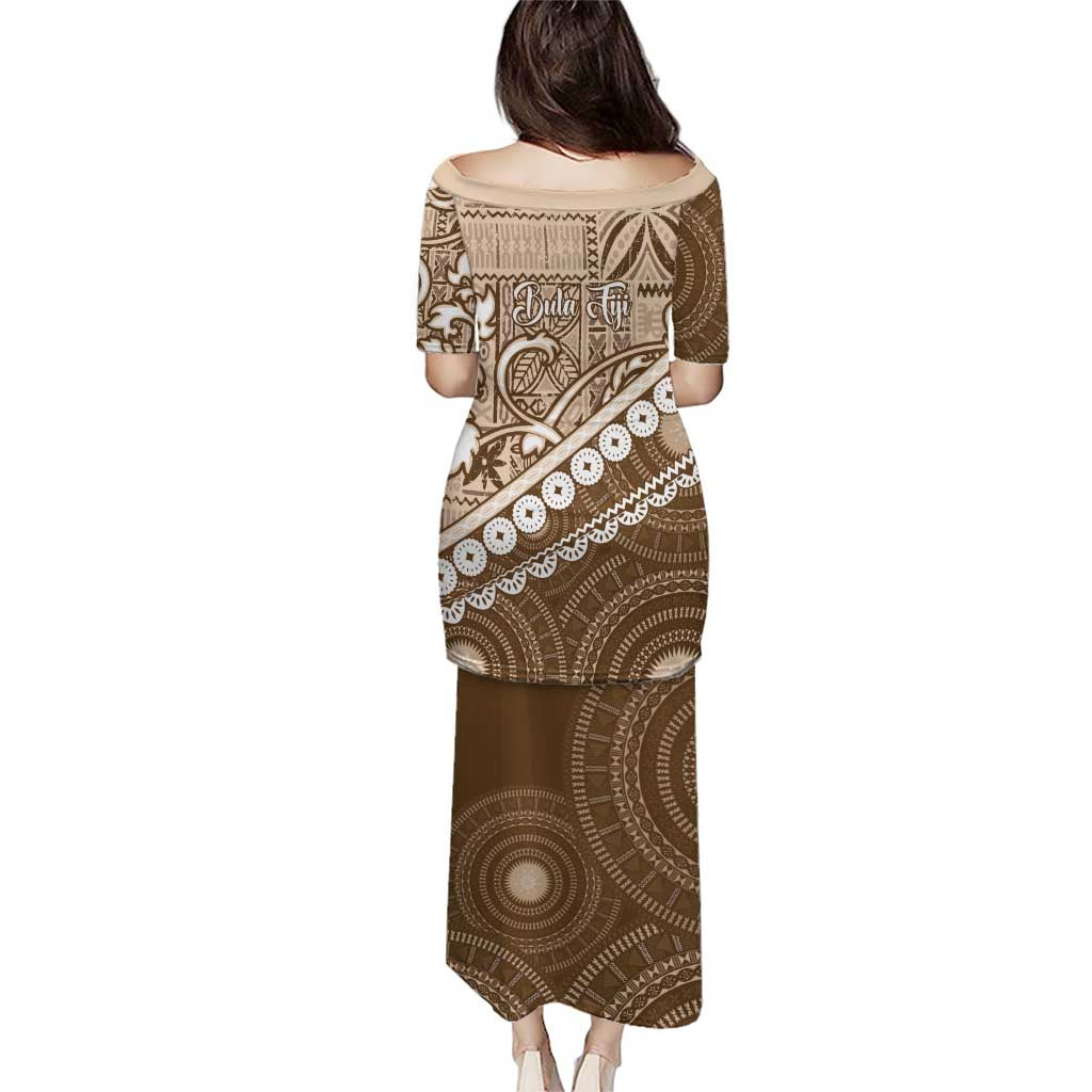 Beige Bula Fiji Puletasi Fijian Language Week Tapa Cloth - Pastel LT14 - Polynesian Pride