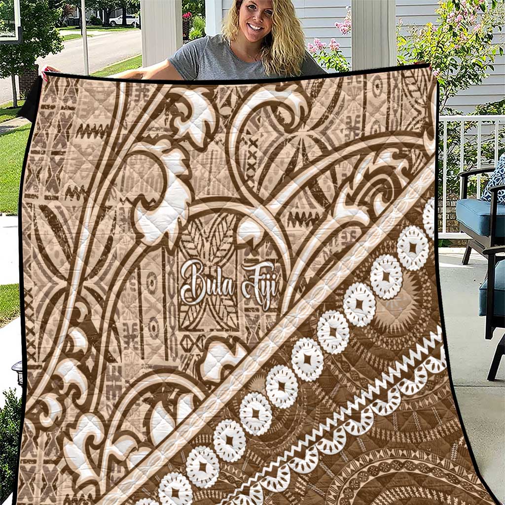 Beige Bula Fiji Quilt Fijian Language Week Tapa Cloth - Pastel LT14 Beige - Polynesian Pride
