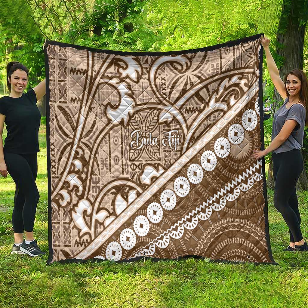 Beige Bula Fiji Quilt Fijian Language Week Tapa Cloth - Pastel LT14 - Polynesian Pride