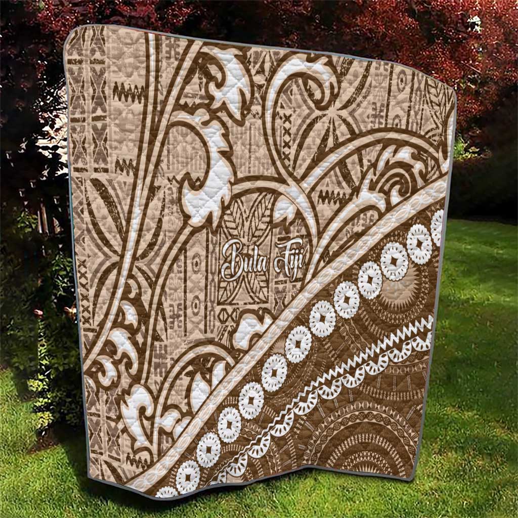 Beige Bula Fiji Quilt Fijian Language Week Tapa Cloth - Pastel LT14 - Polynesian Pride