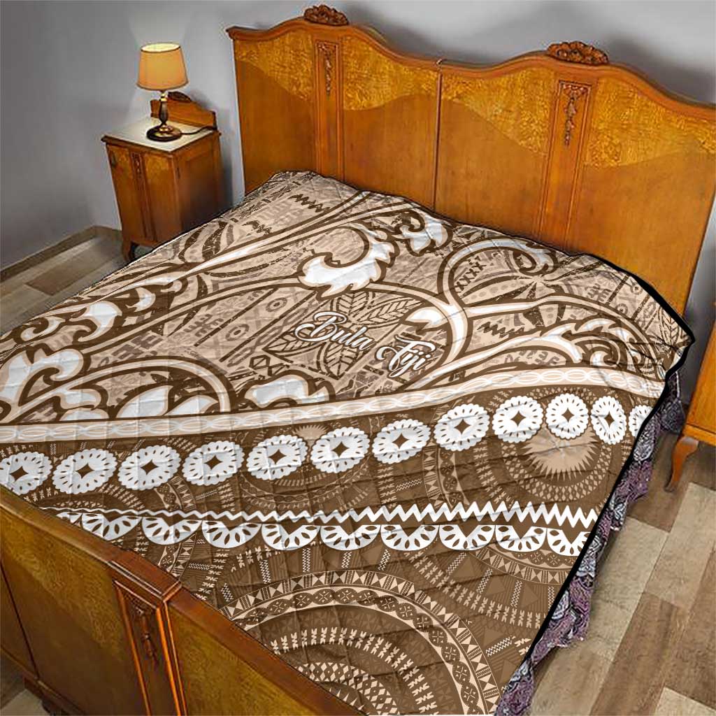 Beige Bula Fiji Quilt Fijian Language Week Tapa Cloth - Pastel LT14 - Polynesian Pride